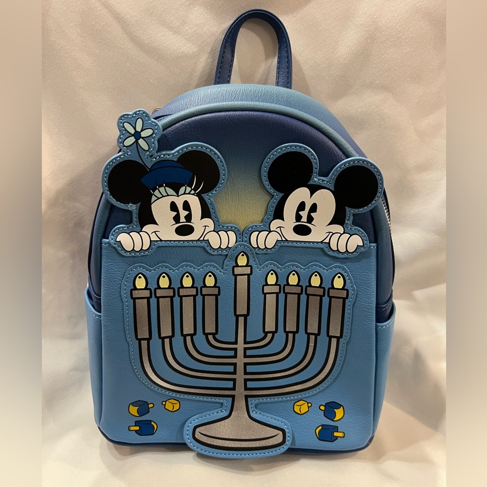 Disney Loungefly Mickey and Minnie Hanukkah Backpack with Light-Up Menorah